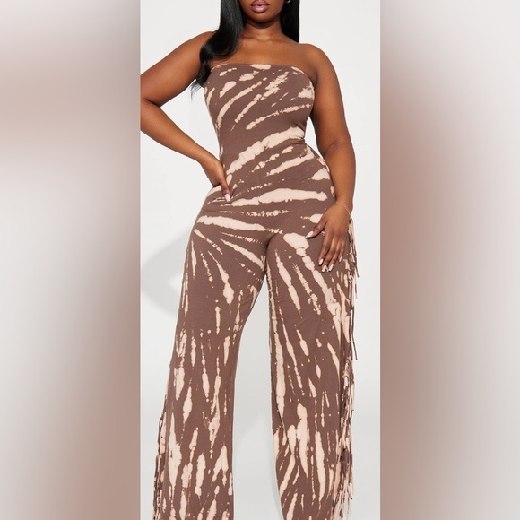 Fashion Nova Brown Tie-Dye Strapless Jumpsuit - Picture 5 of 7